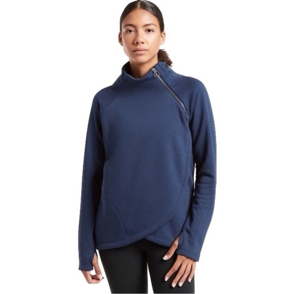 Athleta Cozy Karma Asym Pullover Women’s Medium Navy Blue - Picture 1 of 16